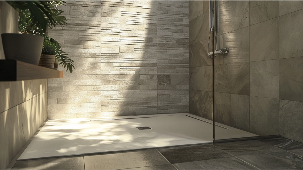 A modern tile shower floor