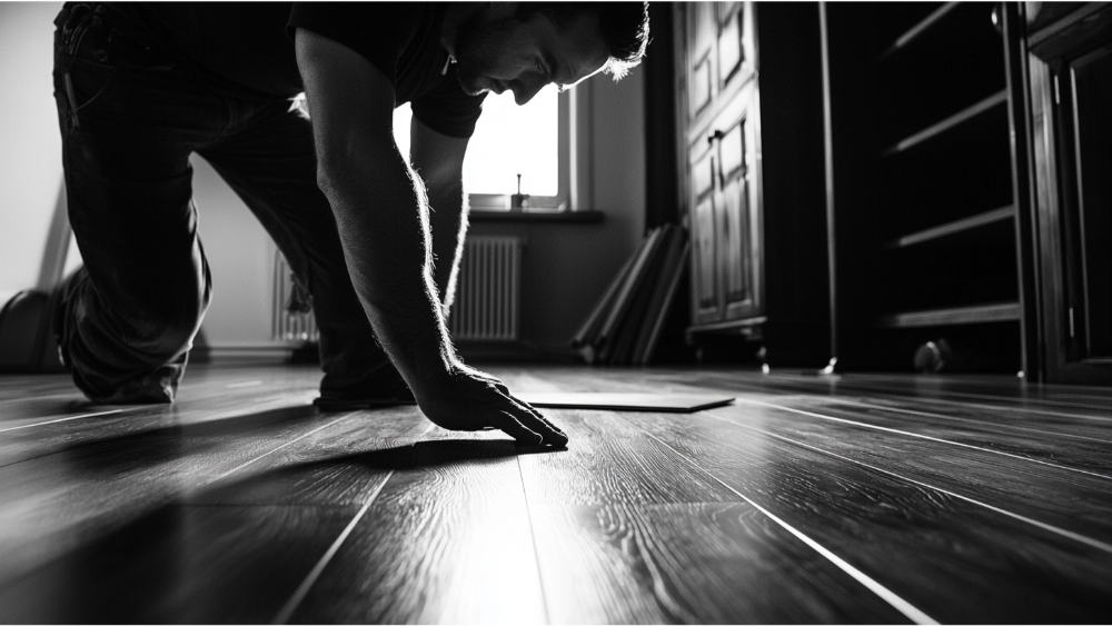 A man installing laminate flooring