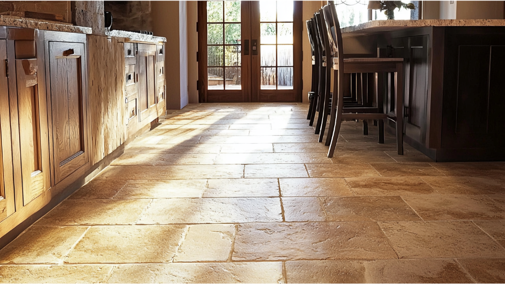 A tile floor in the kitchen