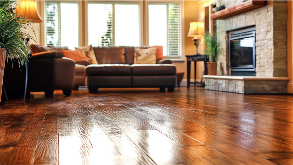 Waxed hardwood floors in the living room