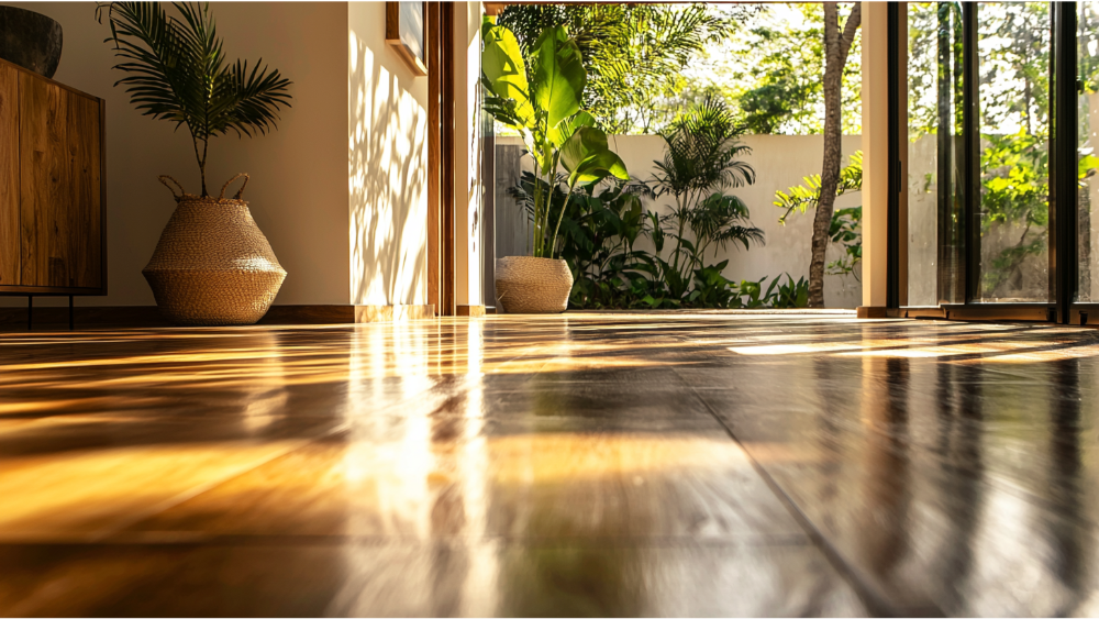 A waxed floor in a home hallway